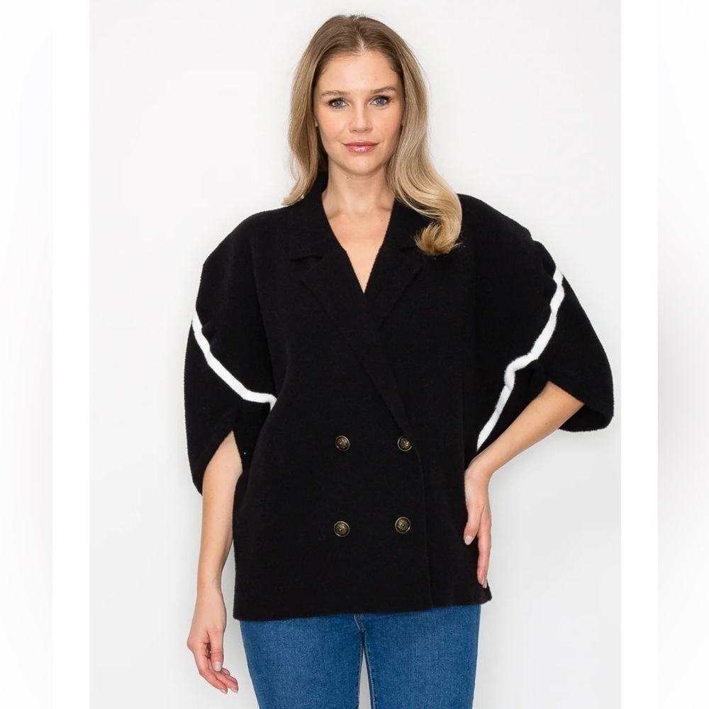 Joh Jinny Black Knitted Jacket Double Breasted Dolman Sleeve Soft Comfy - Picture 3 of 16